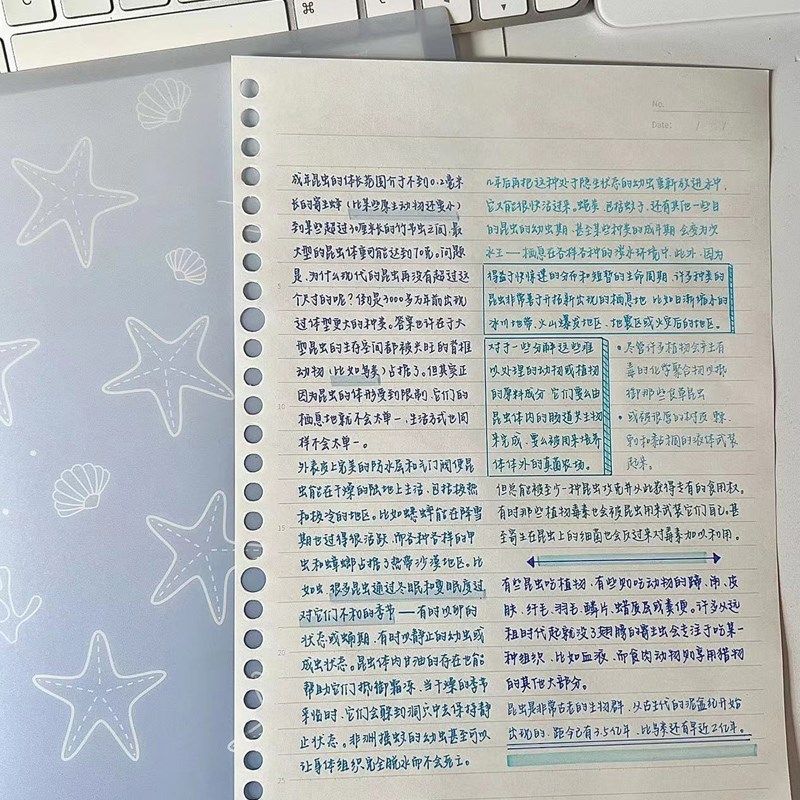 KACO海洋物语B5 7孔活页本学生笔记本硬面记事手账本可拆卸活页夹