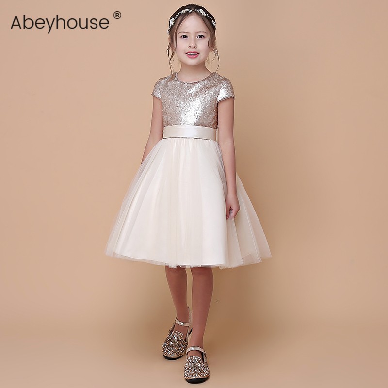 女童高档钢琴演出服香槟色生日公主裙小主持人礼服裙小提琴演奏服