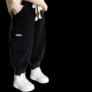 男童裤子一条过冬棉裤加棉加绒三层加厚灯芯绒工装裤儿童冬季特厚