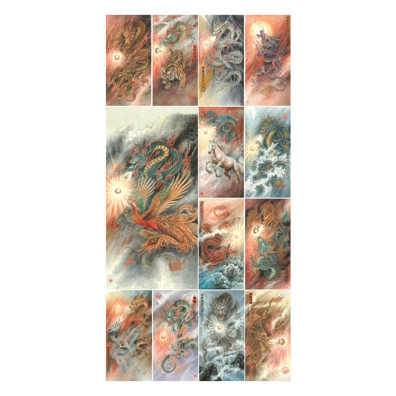 陈念岗龙购盛世国画龙临摹范本工笔龙画稿中式装饰画艺术绢布画心
