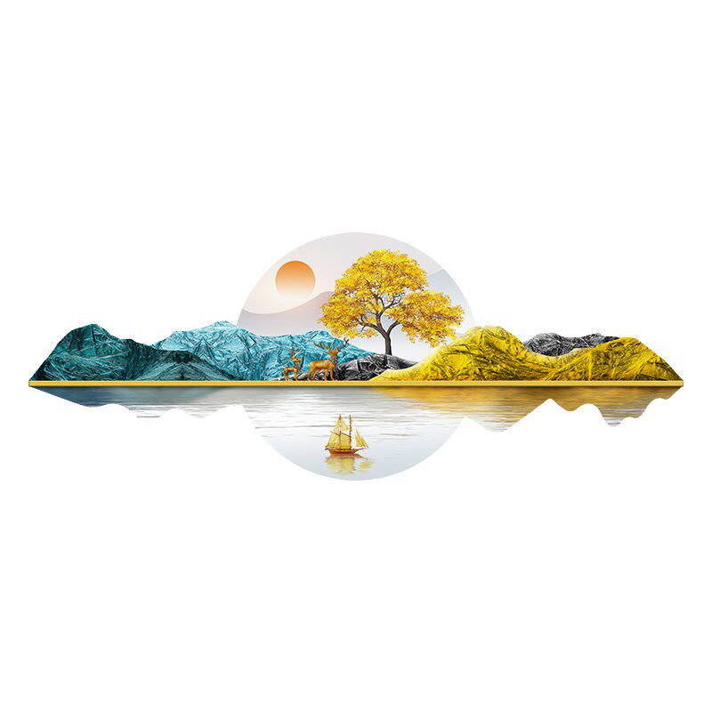 富水金山客厅装饰画led发光灯画高档大气沙发背景墙画新中式挂画
