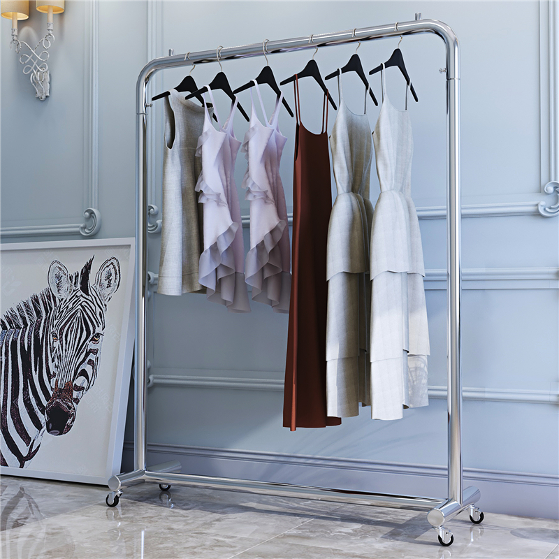 不锈钢服装店展示架女装童装上墙落地陈列衣服货架挂衣杆移动带轮