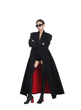 PEMPL 毛呢外套女秋冬新款侧开叉风衣修身显瘦中长款双排扣呢大衣