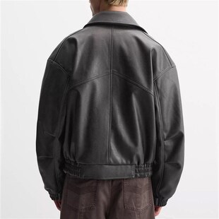 拉链皮衣夹克外套 柜699 宽松仿皮PU长袖 ZA男装 3715411 秋冬新品