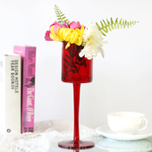 饰烛光晚餐 婚礼宴会餐桌桌花装 欧式 大红色高脚玻璃烛台情人节中式