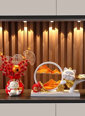 招财猫流沙画装饰品摆件入户玄关钥匙收纳家居客厅高级感乔迁礼品