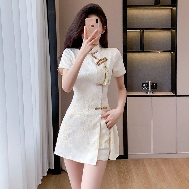 新中式国风职业西装套装裙女夏小个子高级感显瘦连衣裙短裤两件套