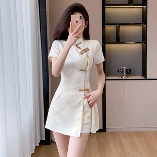 新中式国风职业西装套装裙女夏小个子高级感显瘦连衣裙短裤两件套