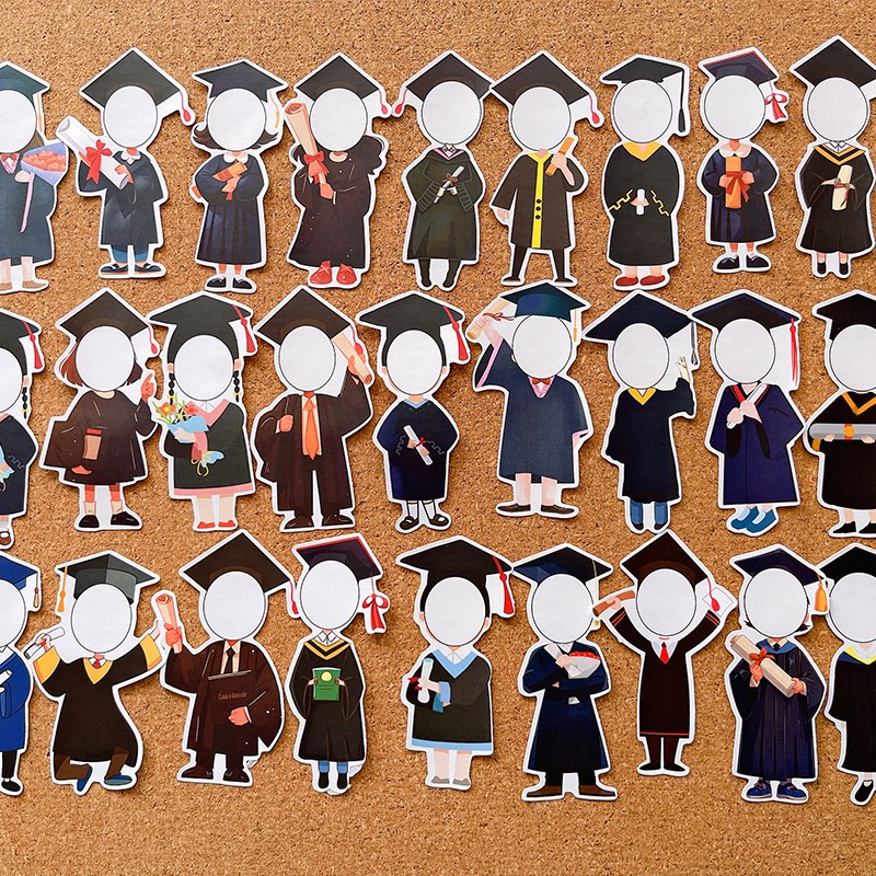学士服造型大头贴班级板报环创男孩女孩造型成长相册装饰贴纸粘贴