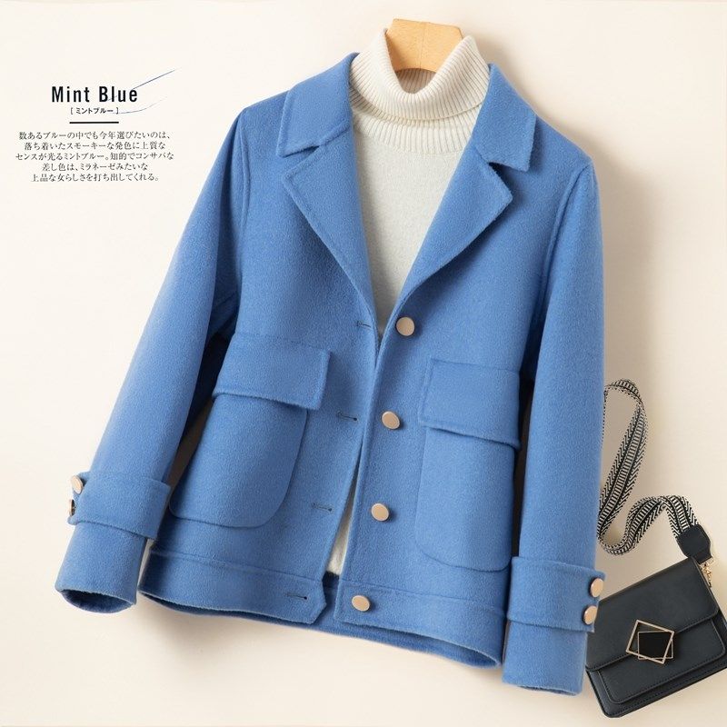 双面羊毛大衣女秋冬短款西装领休闲宽松显瘦纯小个子毛呢外套368