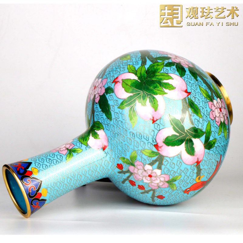 景泰蓝铜九桃花瓶中式家居客厅装饰摆件外事礼品老人祝寿生日礼物