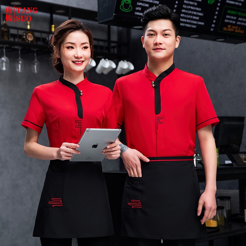 农家乐服务员工作服秋冬装长袖女酒店餐饮中式饭店餐厅火锅店短袖