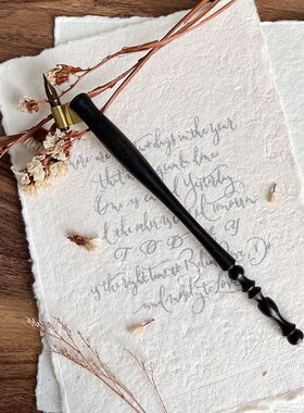 结衣英文书法黑色雕花圆体花体ERES实木斜杆蘸水笔杆copperplate