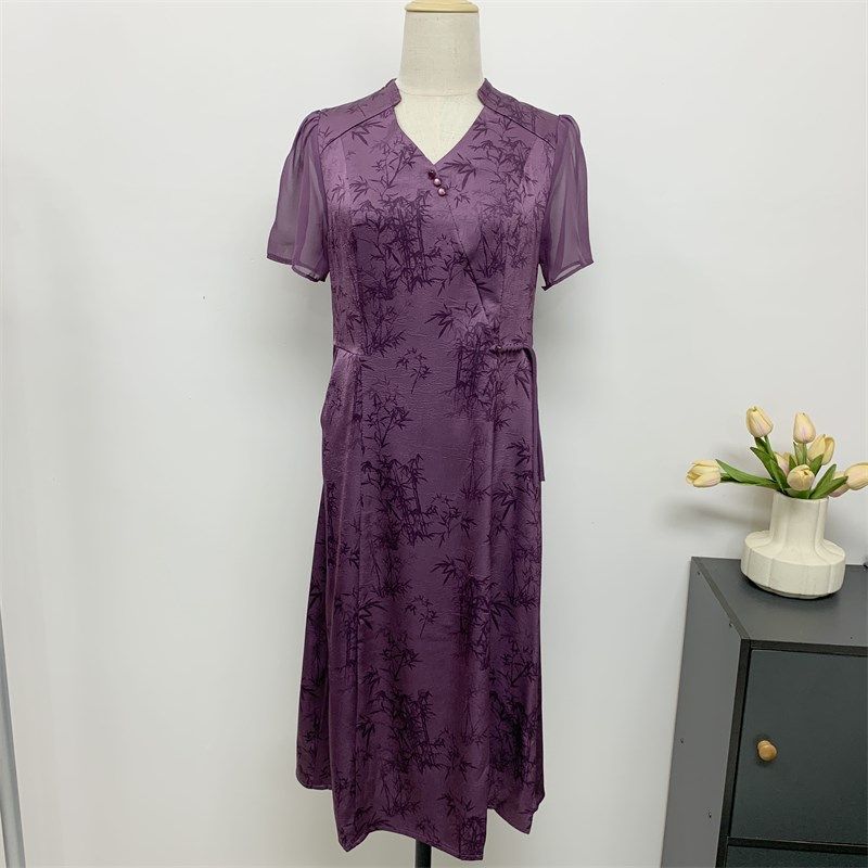 妈妈礼服夏装连衣裙新中式国风旗袍试中老年女装夏季新款短袖裙子