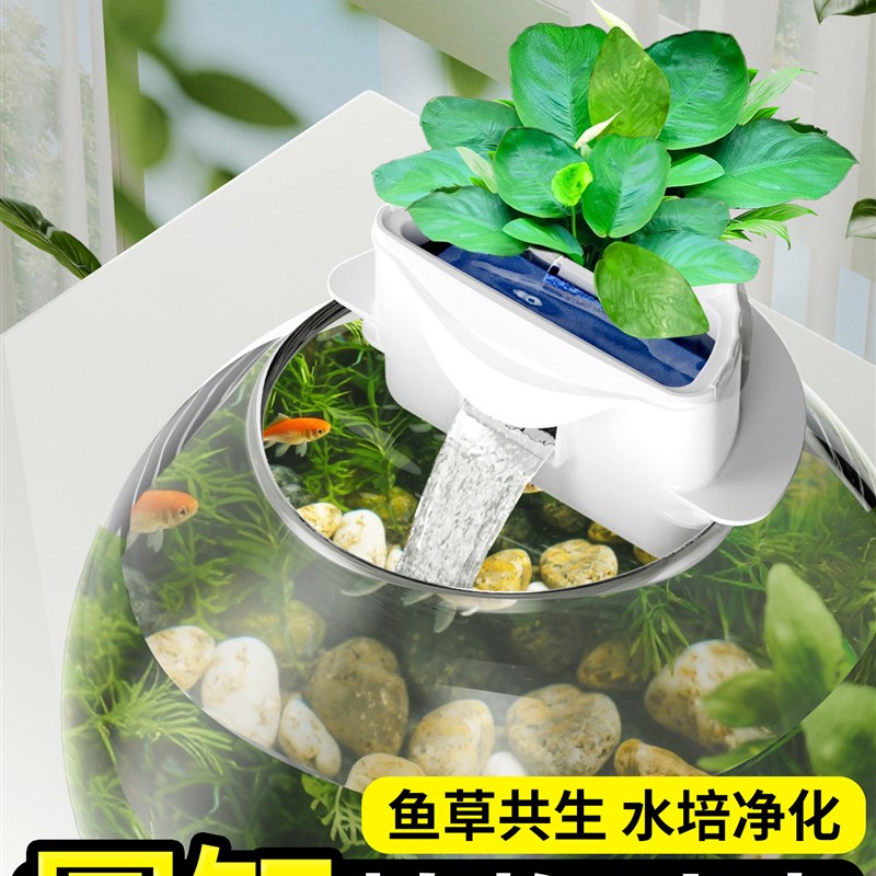 圆形鱼缸过滤器净水循环三合一小型内挂式增氧古法种植鱼缸过滤器