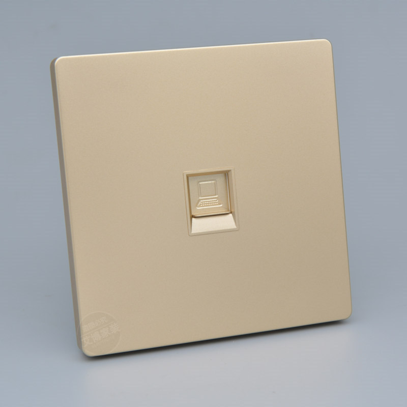 单口直通六类屏蔽网线插座86型香槟色千兆电脑网络延长双通头面板