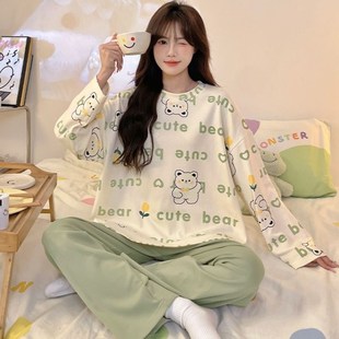 2025睡衣女春长袖 套头薄圆领韩版 卡通可外穿网红风甜美家居服套装