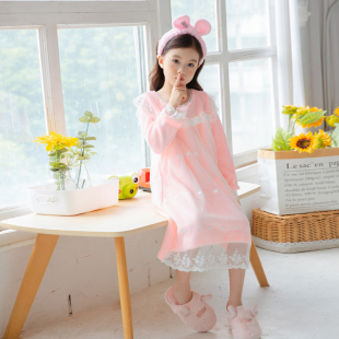 女童公主风睡裙法兰绒长款浴裙秋冬儿童家居服加厚亲子中大童保暖
