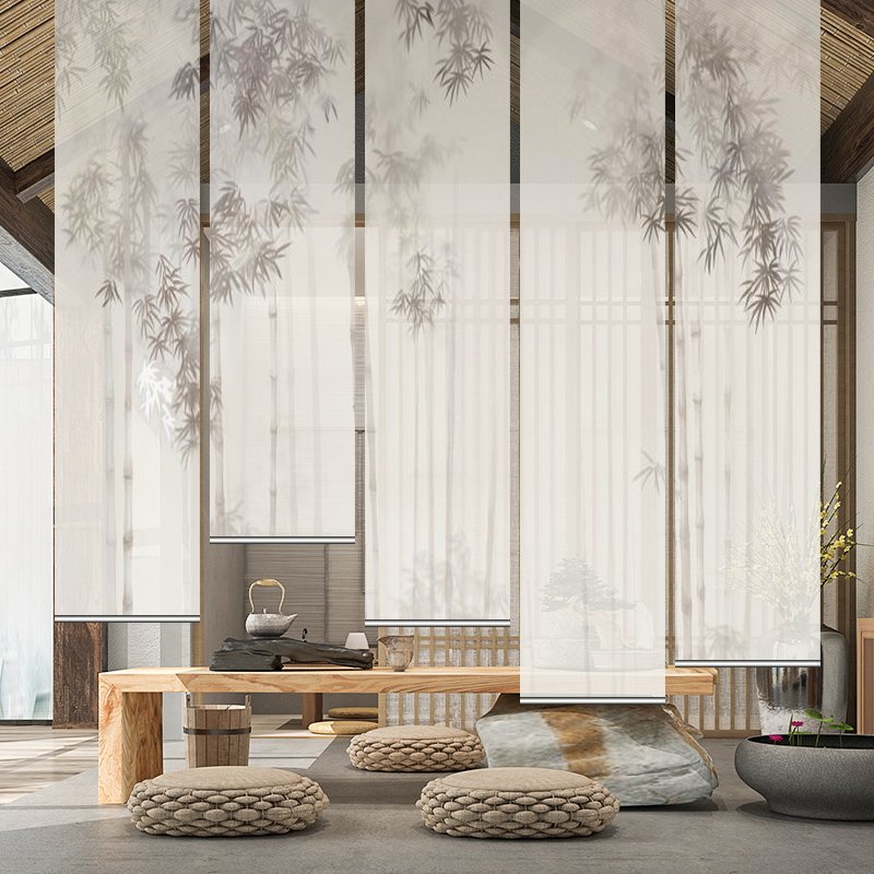 新中式客厅玄关帘屏风软隔断小户型半透意境竹子卷帘窗帘节节高升