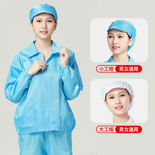 SHN/昇海诺静电服分体防尘食品厂工作服套装蓝色静电服短款拉链款