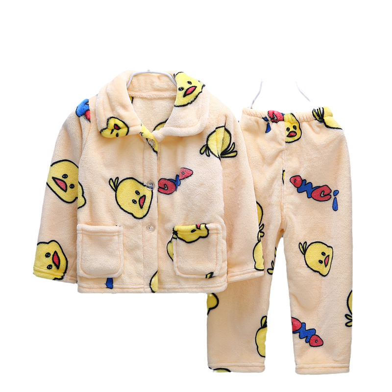 儿童睡衣男孩女童秋冬法兰绒宝宝套装公主珊瑚绒家居服长袖中大童