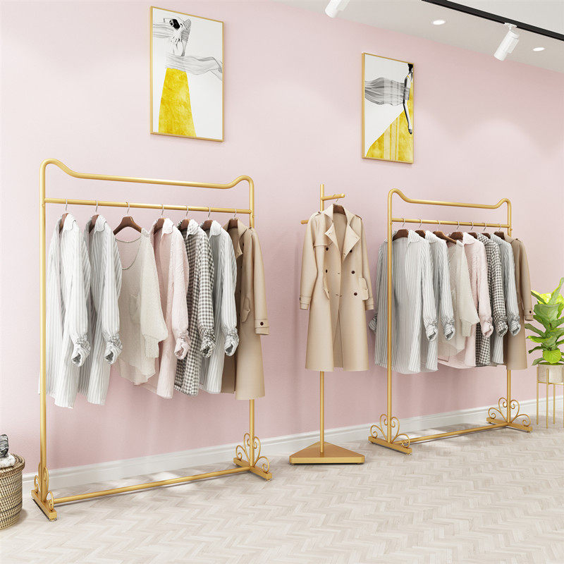 童装衣服架子服装店展示架落地式金色挂衣架组合欧式男女装店货架