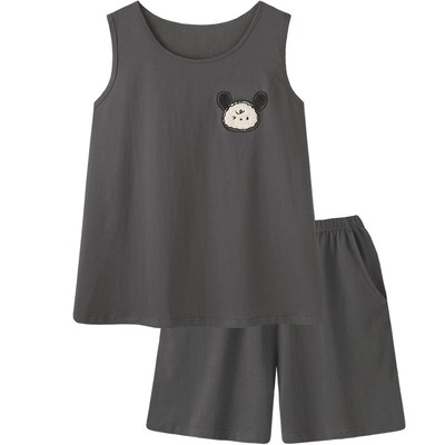 萌小奶狗凉感纯棉男士睡衣女款夏季情侣无袖背心家居服套装