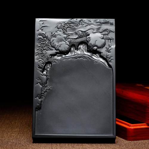 歙砚老坑黑龙尾原石墨盒文房四宝学生实用书画非端砚天然成人砚台