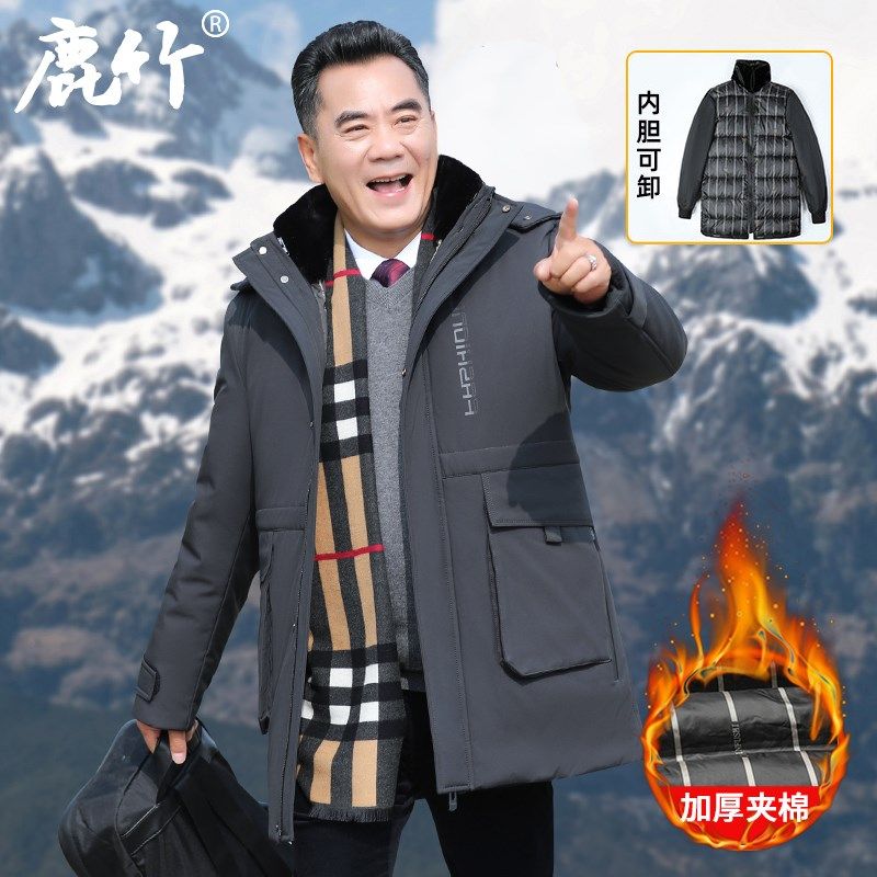 新款爸爸冬装棉衣可卸内胆中年男士保暖加厚防寒服中老年男装外套