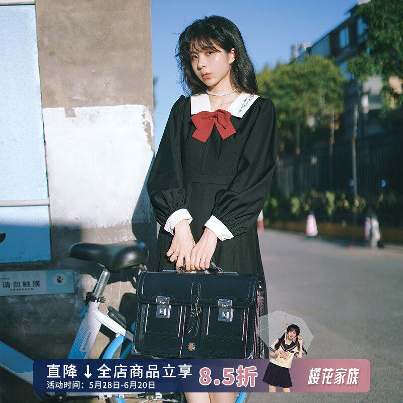 樱花家族jk制服【甜酒舞会】复古学院风连衣裙中长款百褶裙长袖女
