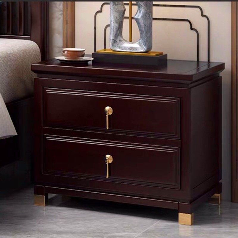 实木床头柜新中式风格大尺寸卧室床边柜紫檀色二抽屉房间柜子整装