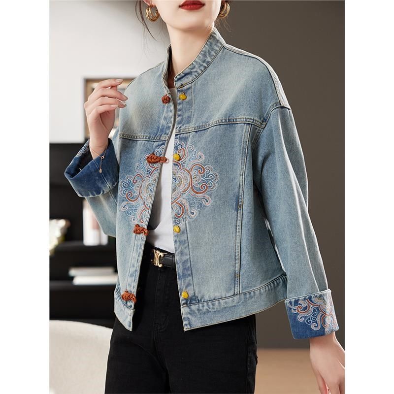 牛仔外套女2024年春秋流行新款中式轻国风小个子休闲短款夹克上衣,女装/女士精品,短外套,淘宝优惠券,粉丝福利购,淘宝优惠卷
