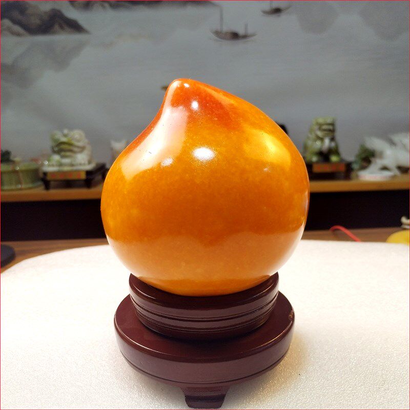 天然黄龙玉蜡石黄桃寿桃摆件祝福祝寿礼品家居装饰奇石观赏工艺礼