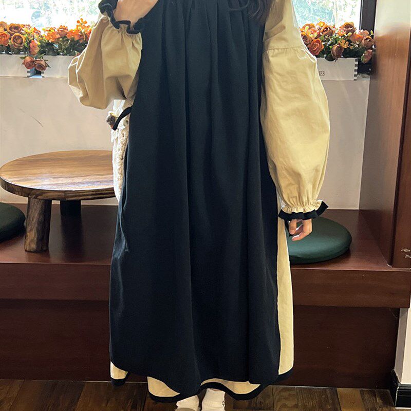 森系法式复古感灯笼袖两件套连衣裙高腰宽松叠穿打底裙罩衫裙长裙