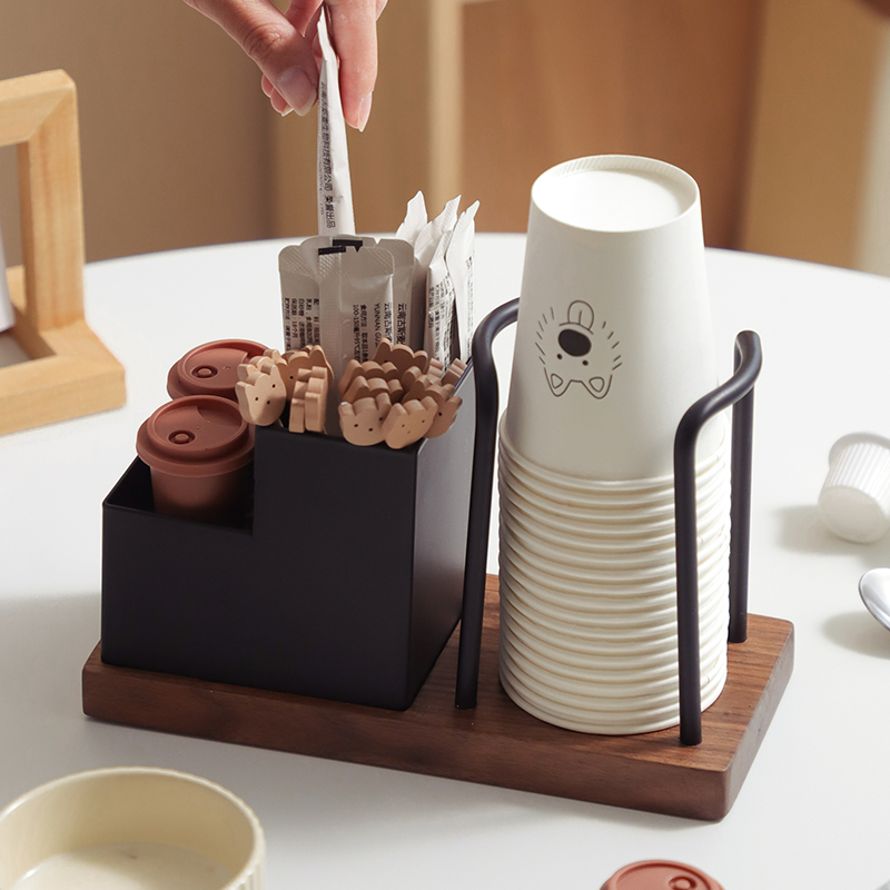胡桃木一次性杯子置物架