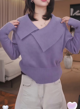 M831时尚设计感交叉百搭针织衫女秋冬新款高级感纯色上衣