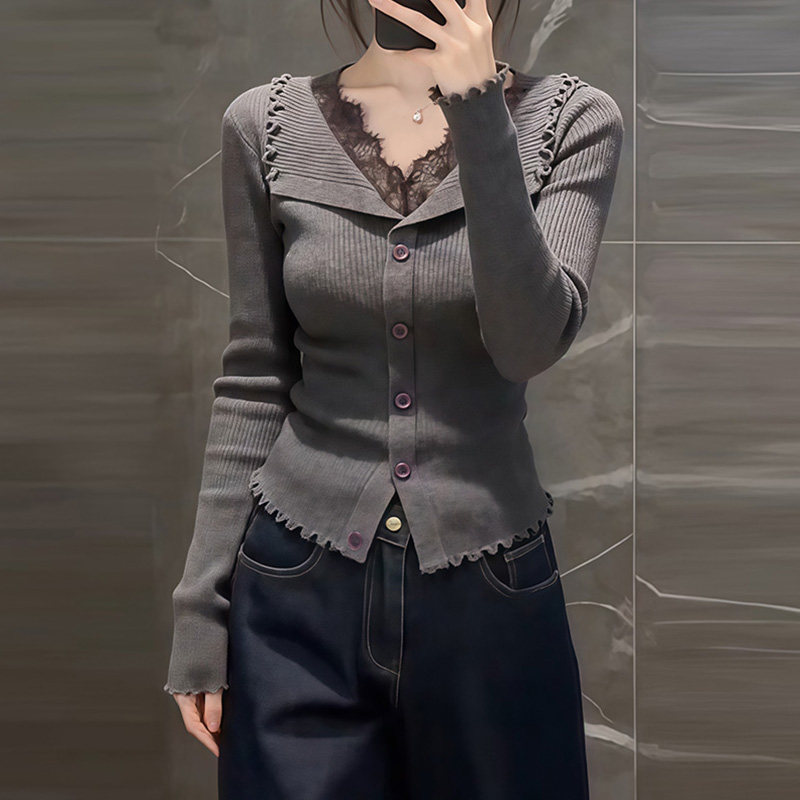 别致独特漂亮灰色蕾丝小衫内搭针织开衫女春秋洋气高贵打底上衣服,女装/女士精品,毛针织衫,淘宝优惠券,粉丝福利购,淘宝优惠卷