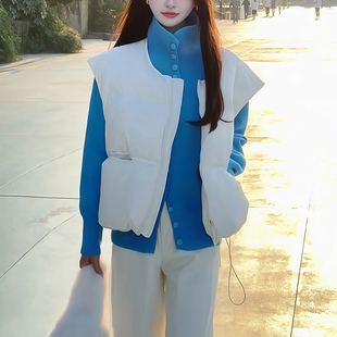冬季新款韩系时尚两件套女士无袖棉服马甲搭配洋气减龄高领针织衫