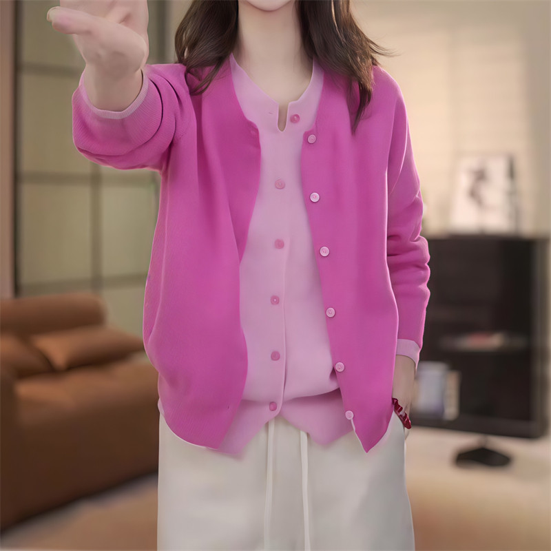 温柔减龄假两件针织开衫春季女图片