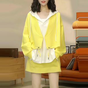 外穿潮流百搭a字短裙休闲套装 运动风女款 外套春秋季 纯色长袖 时尚