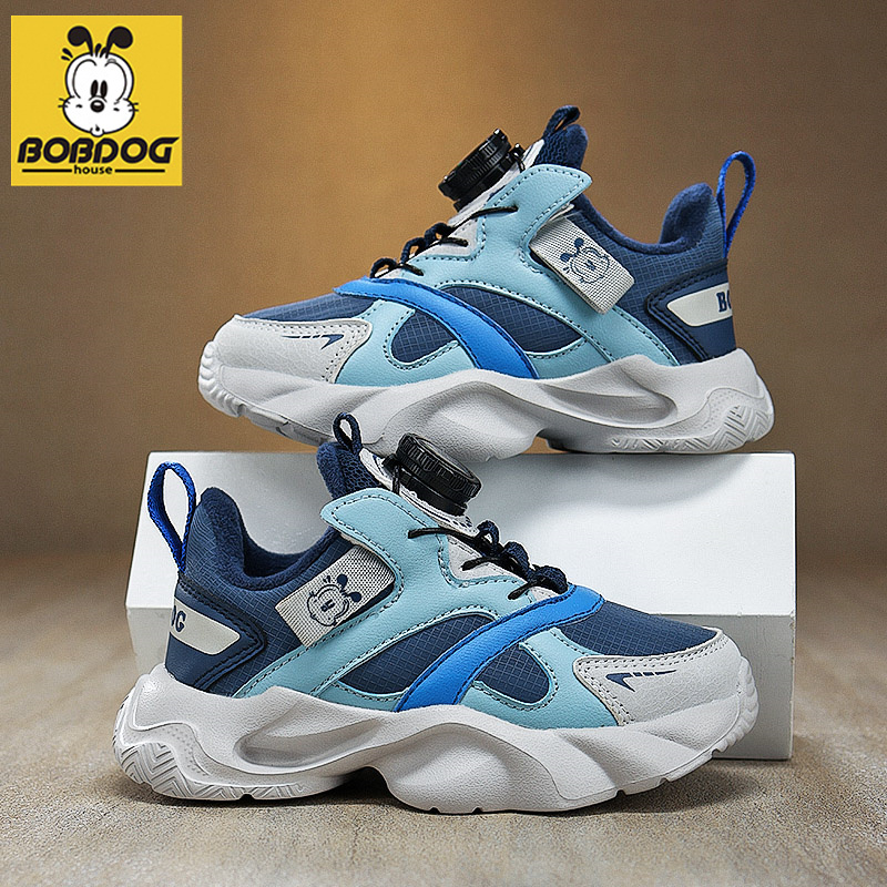 巴布豆男童棉鞋2024冬季新款皮面加绒保暖男孩二棉鞋儿童运动鞋子