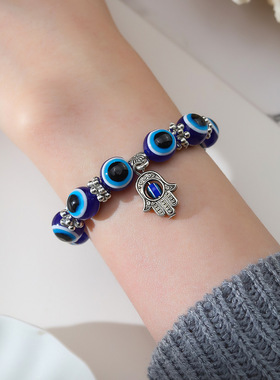 跨境欧美时尚松石手链手串女 法蒂玛之手恶魔之眼蓝眼睛复古手饰