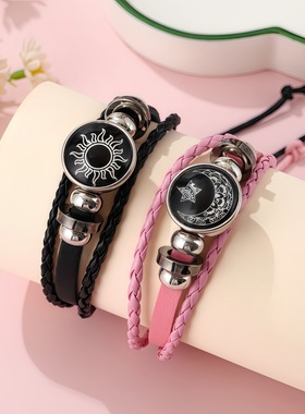 日月时光宝石多层皮革手链