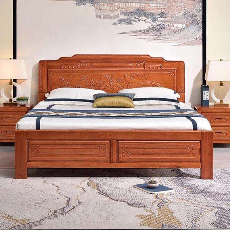 金花梨木全实木床1.8米中式双人床1.5米仿古雕花满铺床板全实木床