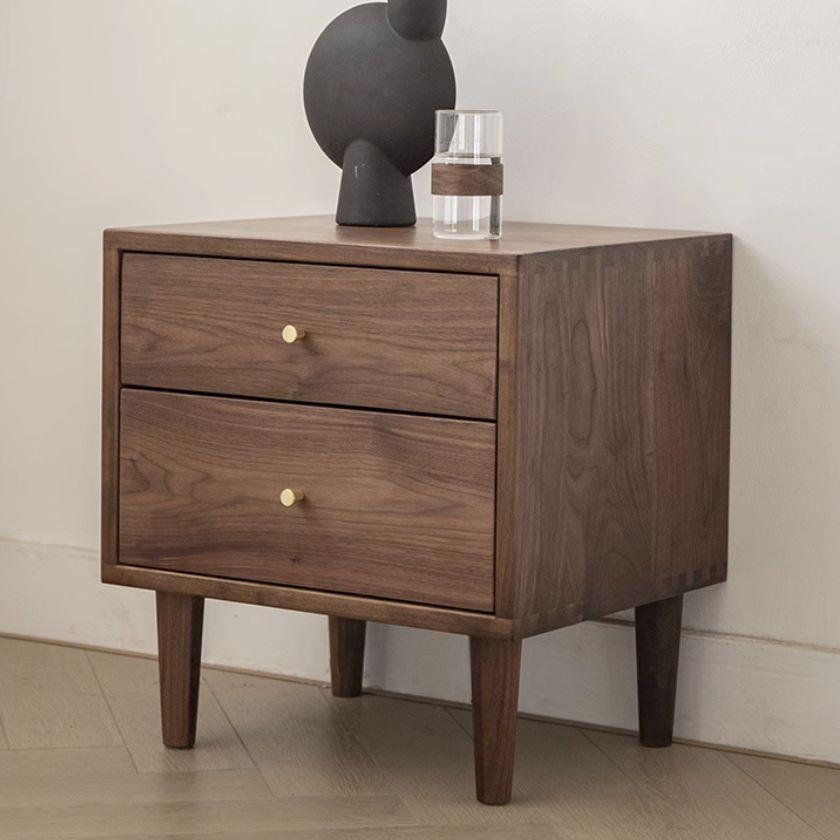 北欧日式黑胡桃实木双抽床头柜樱桃木简约小户型收纳储物柜床边柜