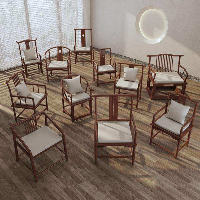 新款新中式实木椅小户型家用轻奢靠背椅餐椅洽谈会客主人椅客椅泡