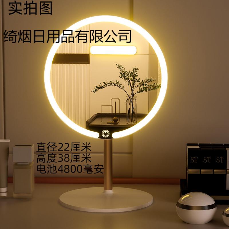 LED金属化妆镜带灯可充电欧式网红宿舍补光镜大号折叠便携补妆