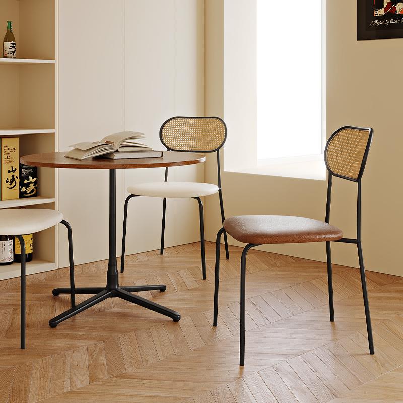 北欧餐椅家用藤编椅子休闲靠背椅书桌椅酒店奶茶店餐桌椅编织凳&