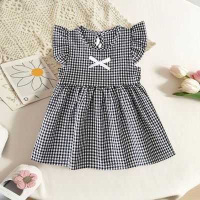 夏季蝴蝶结连衣裙韩版沙滩裙格子无袖童装女宝宝公主衣服ins婴童