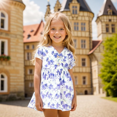 夏季连衣裙女婴童纯棉裙子复古短袖儿童衣服碎花印花